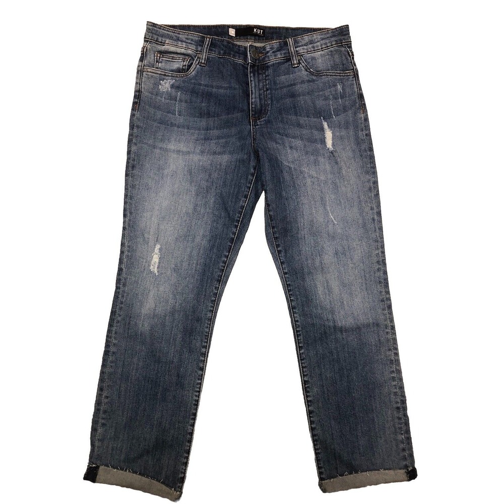 Kut From The Kloth Reese Jeans‎ 10 Ankle Straight Leg Distressed Raw Hem Fold